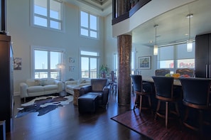 22 ft ceilings create a feeling of spaciousness and luxury.