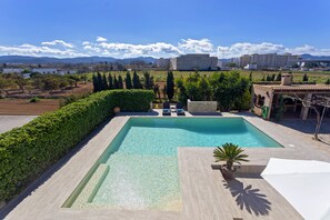 views of the pool from the top floor