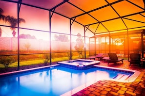 Pool and Spa at Sunset - South facing for all day sunshine