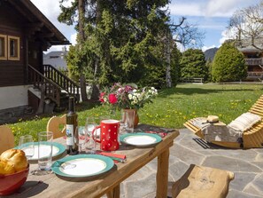 Furniture, Table, Outdoor Furniture, Chair, Outdoor Table, Mountain Range, Cottage, Kitchen & Dining Room Table, Garden, Valley
