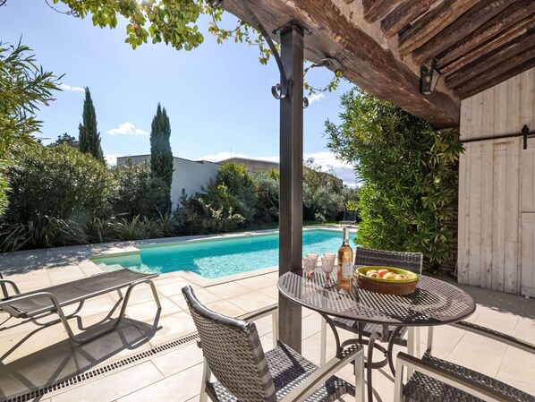 Water, Plant, Property, Furniture, Table, Sky, Building, Azure, Swimming Pool, Outdoor Furniture