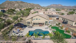 Huge Oasis Yard with many  choices for Fun & Relaxation