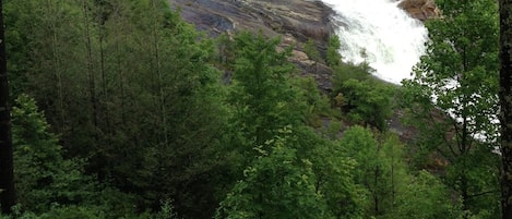 Scenic view of waterfall from private deck