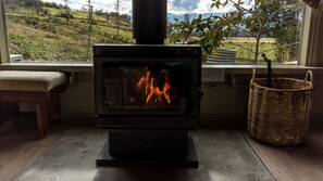 Fireplace with scenic views