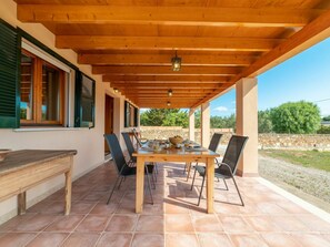 Table, Plant, Furniture, Wood, Porch, Shade, Tree, Flooring, Window, Outdoor Furniture