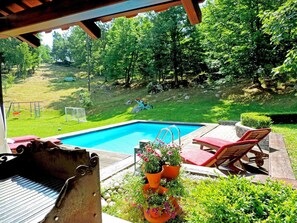 Backyard, Property, Natural Landscape, House, Grass, Yard, Leisure, Swimming Pool, Summer, Tree