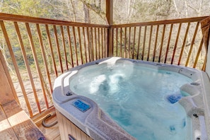 Hot tub overlooking the water 