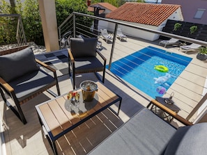 Furniture, Outdoor Furniture, Swimming Pool, Chair, Table, Flooring, Floor, Outdoor Table, Composite Material, Deck