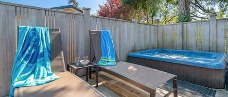 Our hot tub on the back deck is an oasis and the perfect spot to end the day!