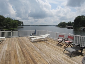 Upper double boat house deck overlooking main lake