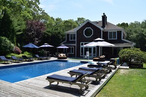 Ample deck seating with umbrellas