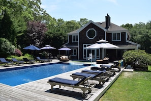 Ample deck seating with umbrellas