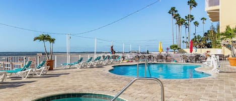 Pool with hot tub with water views :)