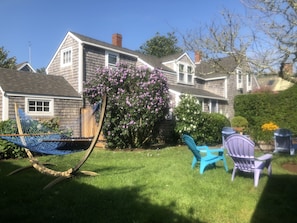 View of large yard and double hammock