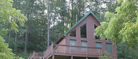 view from the road of the cabin