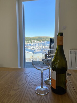 Balcony off the kitchen with wide-reaching views of the water and Naval College