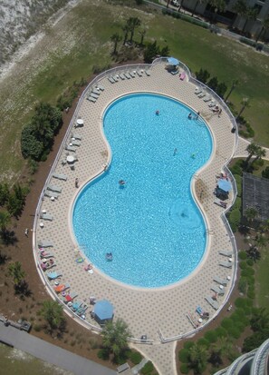 View of Beach Colony pool from your 15th floor balcony