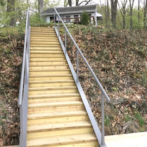 stairs to lake patio dock