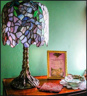 Stained glass table lamp in living room