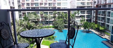 Balcony with pool view