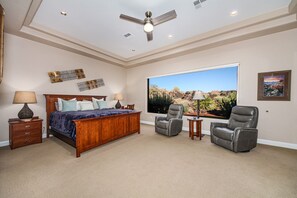 Large Master Bedroom With King Bed And Stunning View Of Red Mountain And Lava 