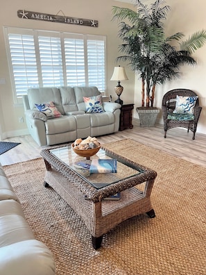 Couch and loveseat each have two recliners for everyone's comfort.