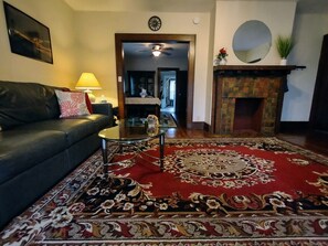 Comfy leather couch in living room