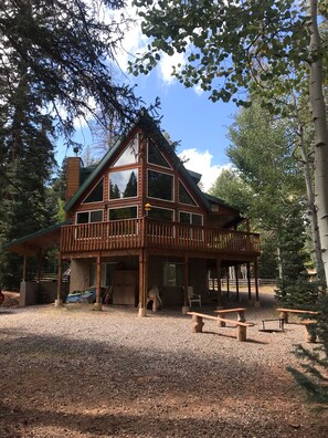 Front of cabin/fire pit