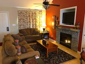 End your day relaxing by the fireplace w/a classic movie, cards, or board game.