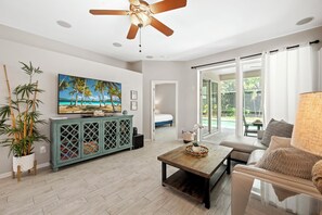 All-new furnishings, Italian sectional, and a 70" Samsung 4K TV for ultimate comfort