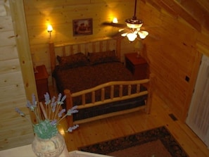 Hand-crafted short-leaf pine King Log Beds in each bedroom !