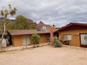 View of Master House bedroom back yard & Fireplace room ,Guest House Parking Feb