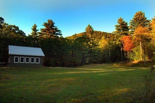 A view of the cottage from the large mowed yard 