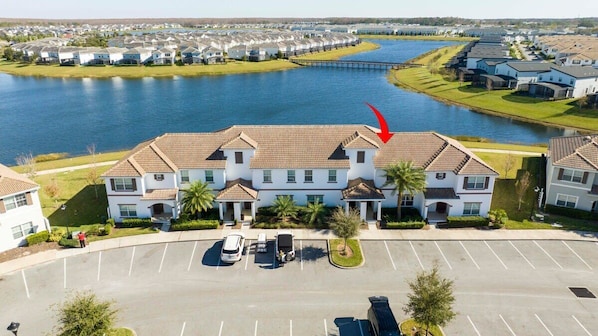 Aerial View w Lake View on Back Patio