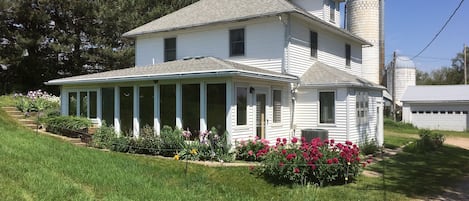 Springtime with peonies in full bloom.