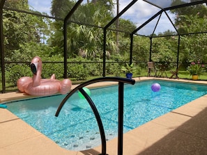 Relaxing pool and lanai area.
