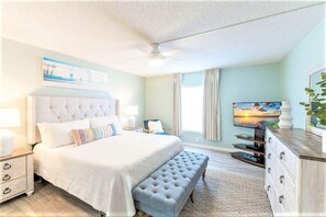 Start your day in a plush king bed & end it with a cozy movie night.