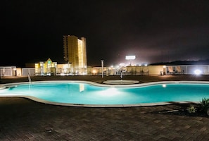 View of Tower 2 pool deck at night