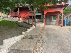 House from street: driveway on right & steps on left to front and side doors