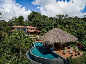 Arial photo of our house from Playa Espadilla.  Swim laps, enjoy the shade, play