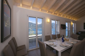 Dining area with view of the lake