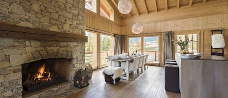 Easy living and dining with a HUGE log fire