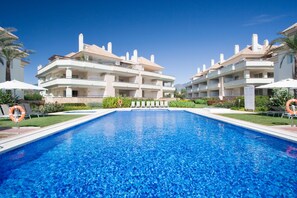 Our all year round heated pool in the sunshine