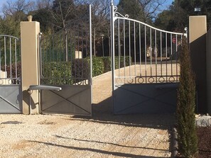 Private gated entrance with video entry phone 