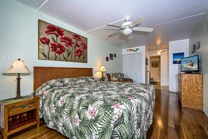 Bedroom with king bed and private bath.