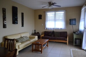 Living room with pull out sofa , Dish network tv,dvd player, playstation and more