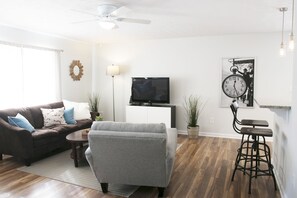 Comfortable living room with  lots of natural light.  