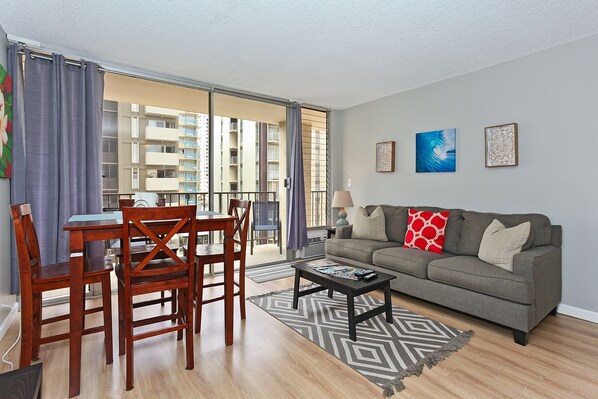 Charming Living Room with Dining Table