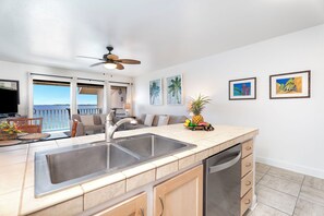 Fully equipped kitchen with an ocean view!