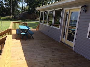 Spacious back deck, full width of cottage.